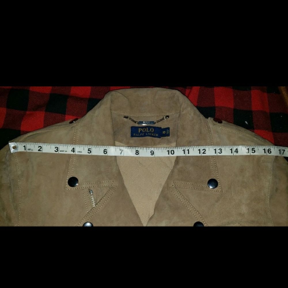 POLO RALPH LAUREN Womens Beige Suede Asymmetric Belted Biker Moto Jacket Sz 10 - Picture 15 of 16